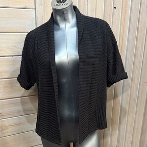 NY Collection Black Ribbed Cardigan
